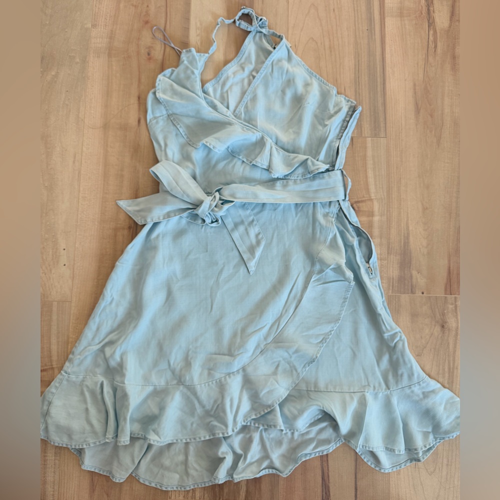 Guess Light Blue Chambray Wrap Dress